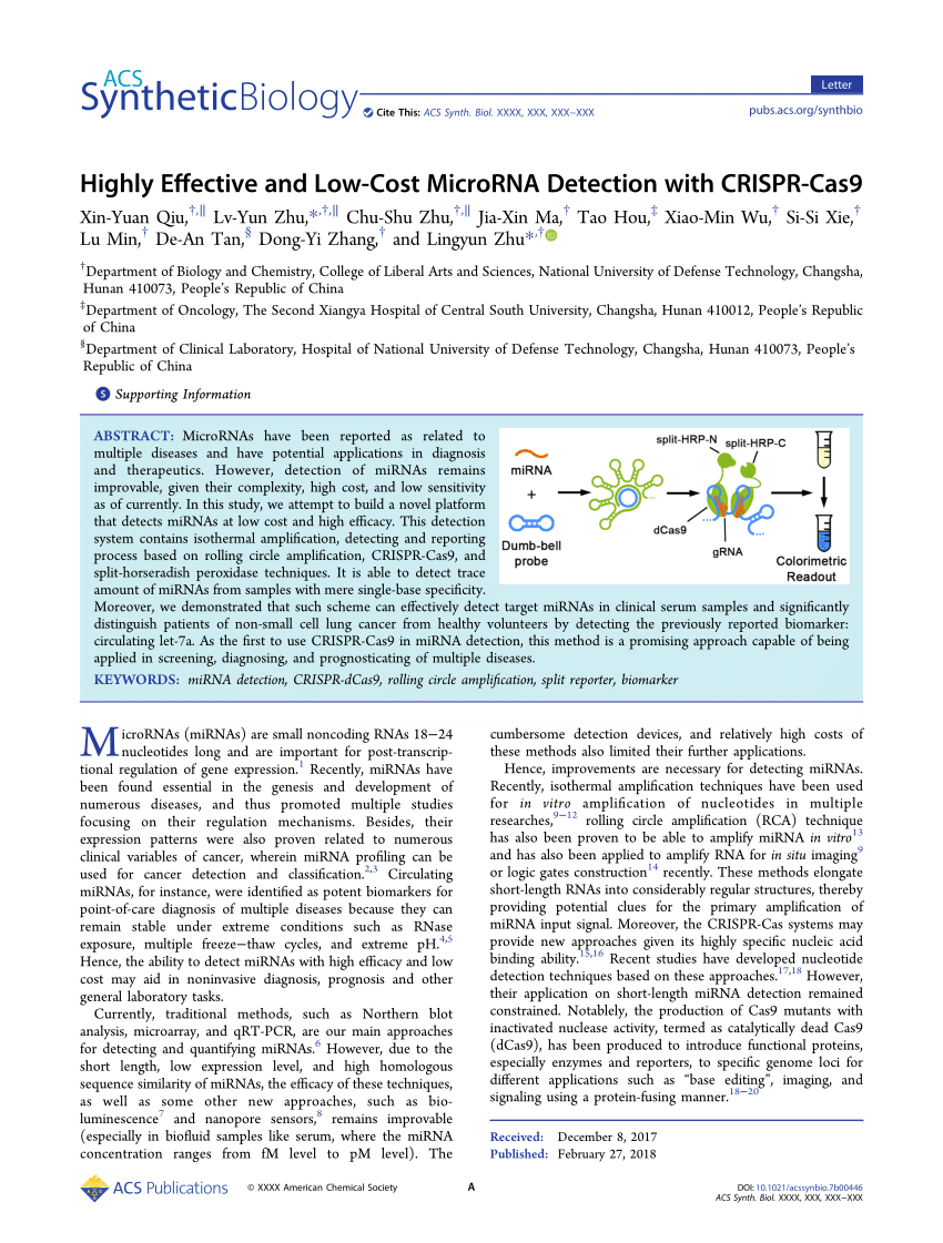 PDF High Effective and Low Cost microRNA Detection with CRISPR Cas9 