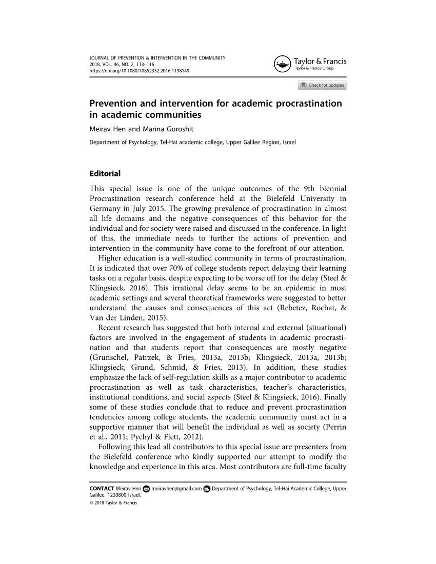 academic procrastination research paper pdf