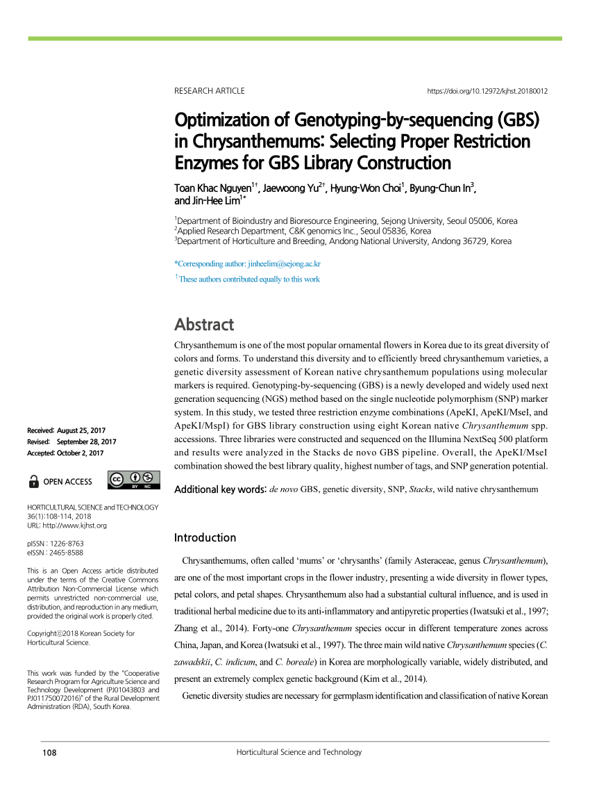 PDF) Optimization of Genotyping-by-sequencing (GBS) in 