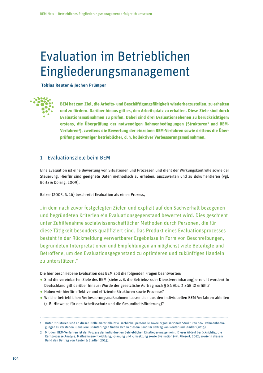 Pdf Evaluation Im Betrieblichen Eingliederungsmanagement