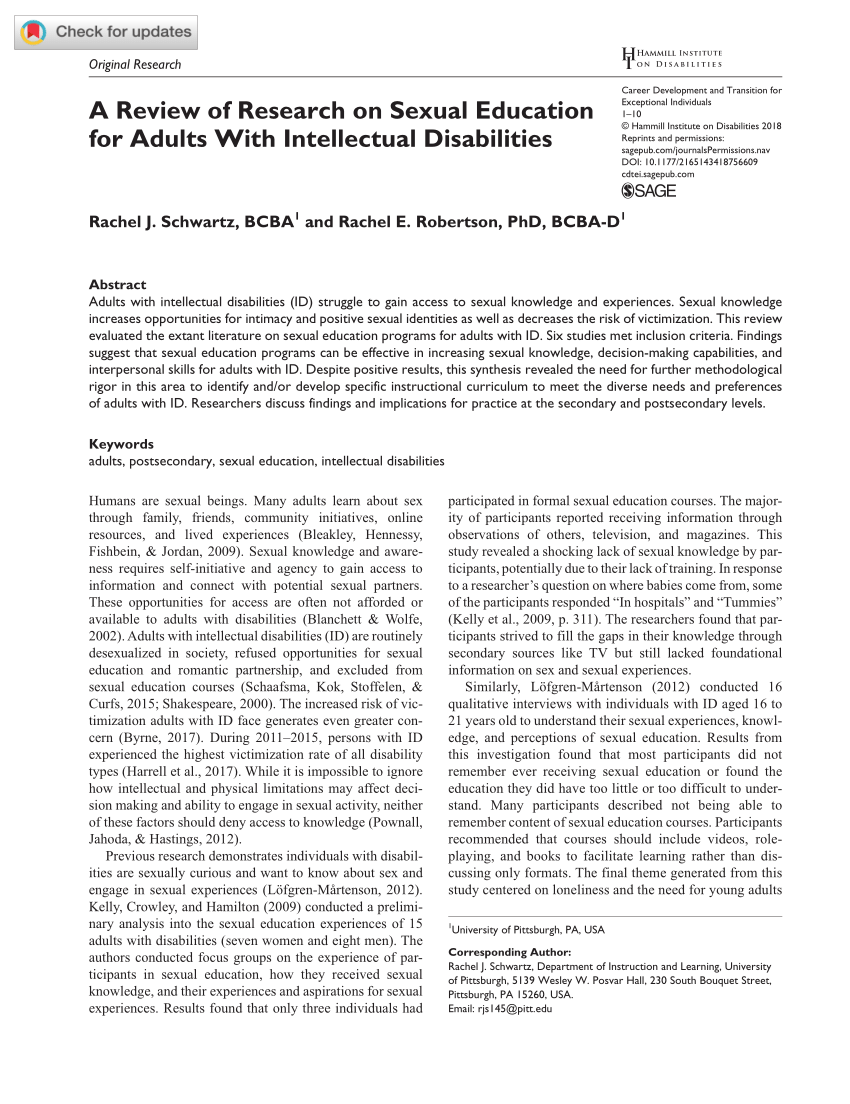 PDF) A Review of Research on Sexual Education for Adults With Intellectual  Disabilities