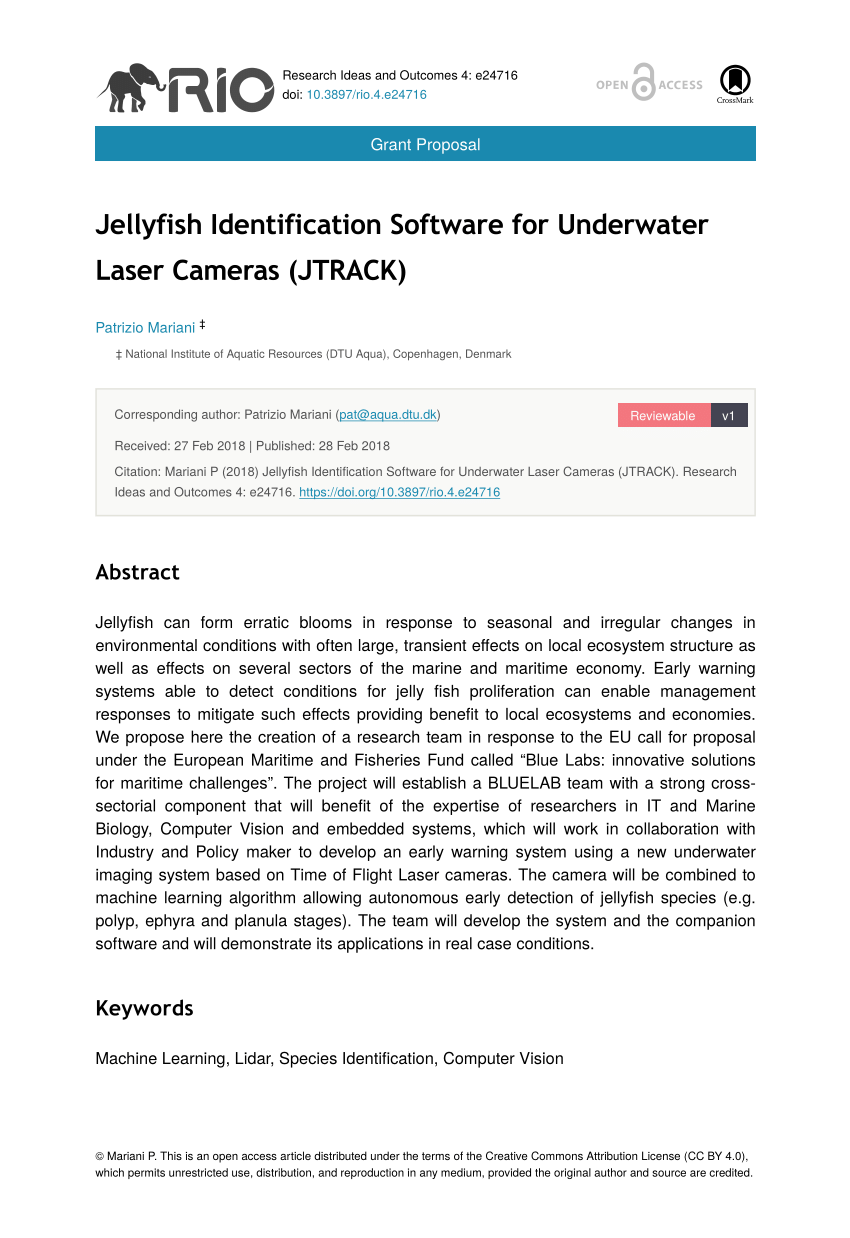 Pdf Jellyfish Identification Software For Underwater Laser Cameras Jtrack