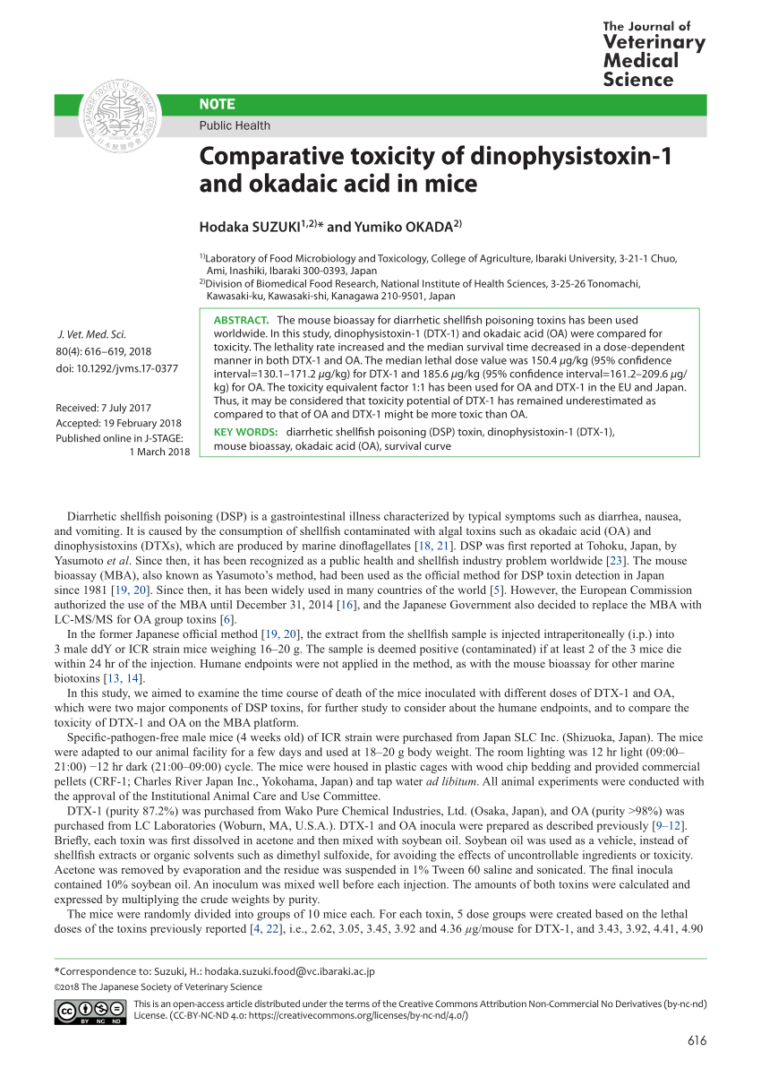 PDF) Comparative toxicity of dinophysistoxin-1 and okadaic acid in ...