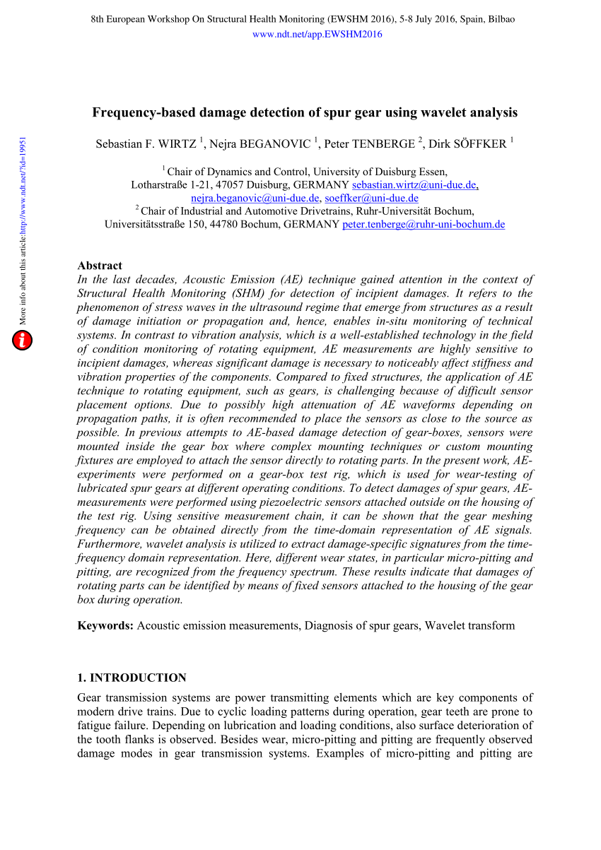 Pdf Frequency Based Damage Detection Of Spur Gear Using