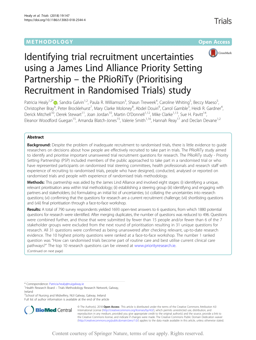 (PDF) Identifying trial recruitment uncertainties using a James Lind ...