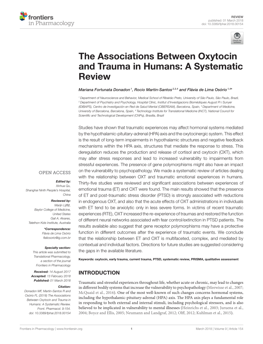 PDF) The Associations Between Oxytocin and Trauma in Humans: A ...