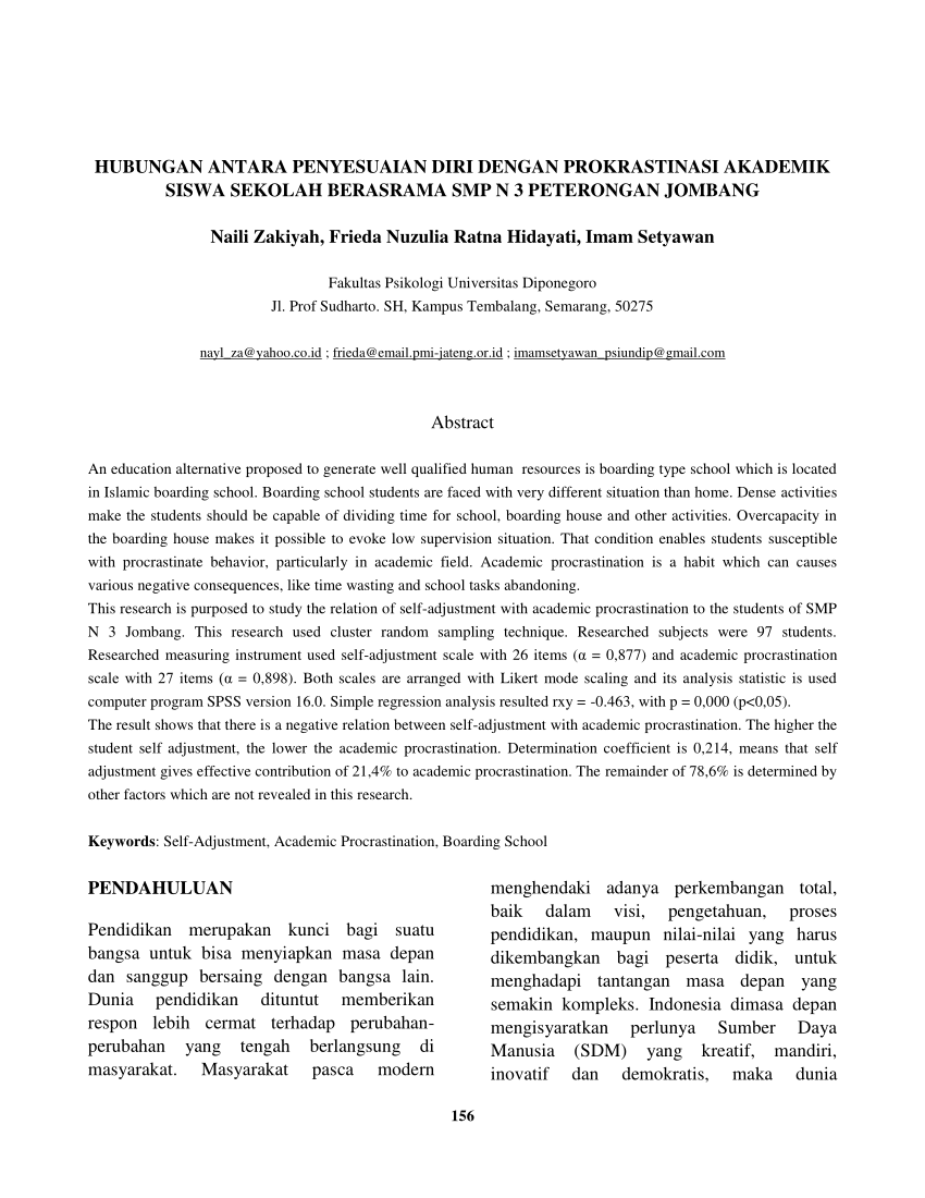 (PDF) Hubungan antara penyesuaian diri dengan prokrastinasi akademik ...