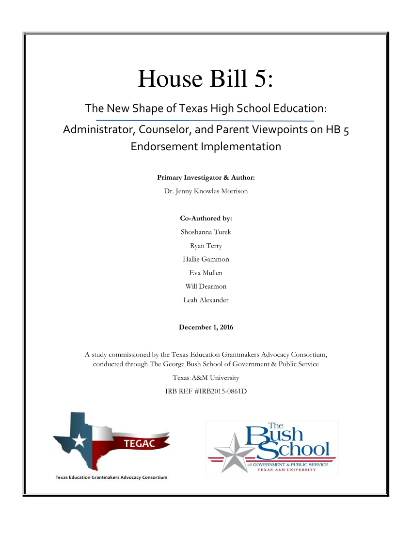 (PDF) House Bill 5 The New Shape of Texas High School Education