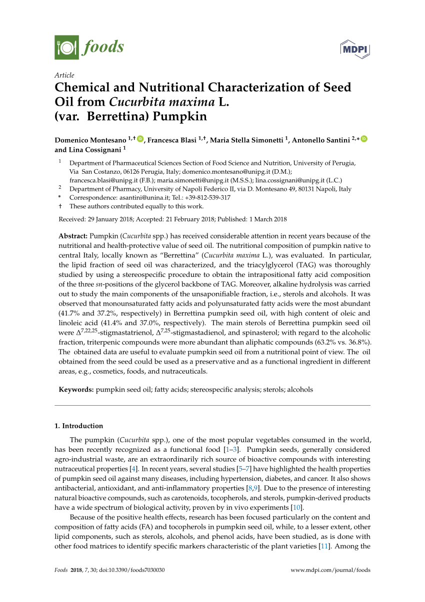Pdf Chemical And Nutritional Characterization Of Seed Oil From