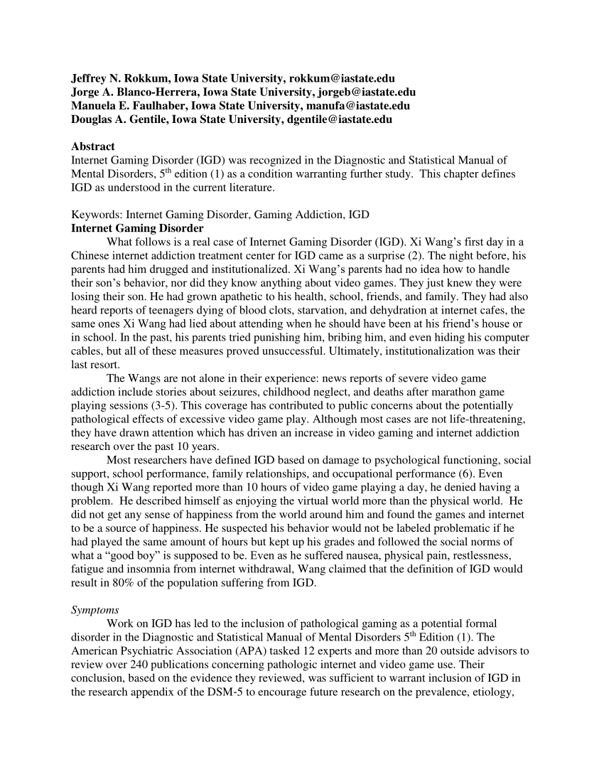 PDF) Just one more level: Identifying and addressing internet gaming  disorder within primary care