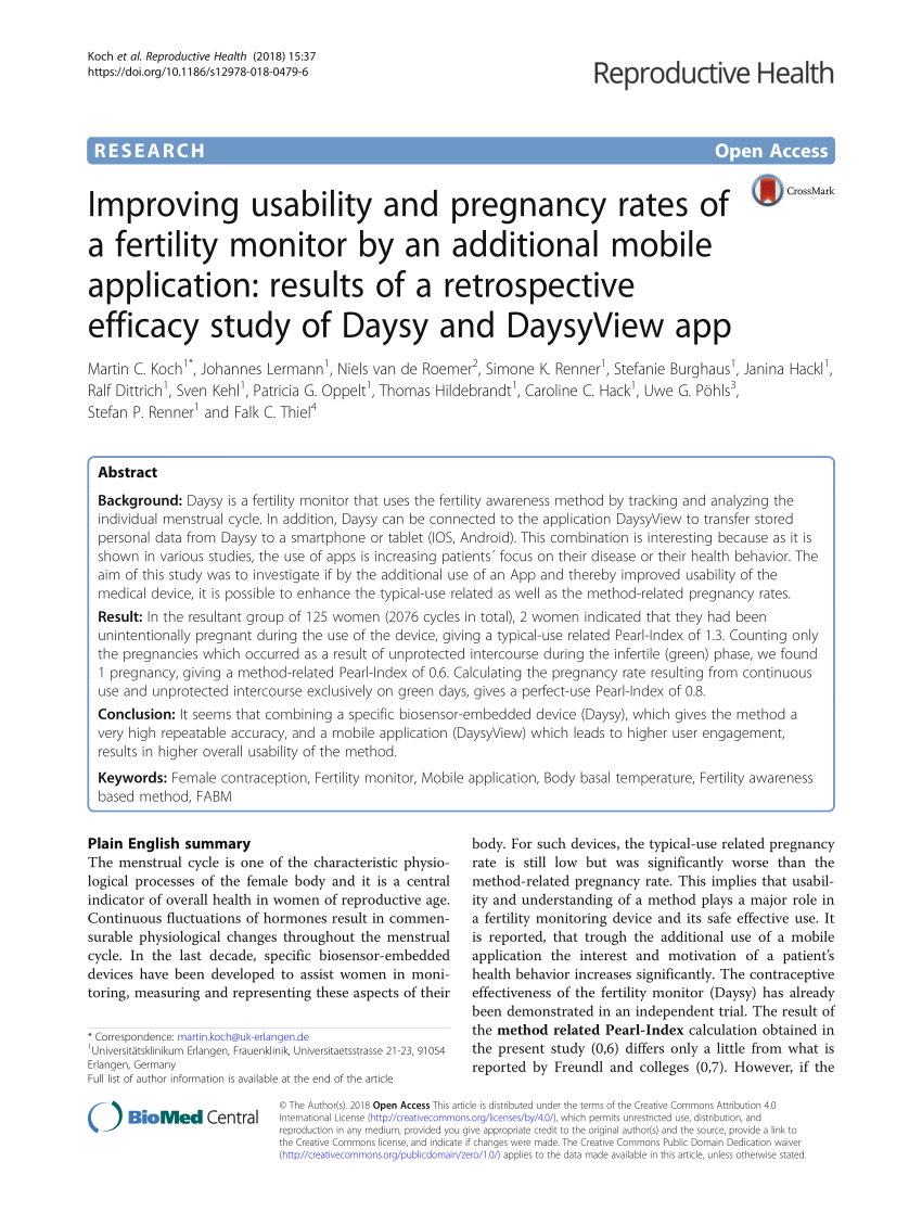 kobling Derved ophøre PDF) Improving usability and pregnancy rates of a fertility monitor by an  additional mobile application: Results of a retrospective efficacy study of  Daysy and DaysyView app