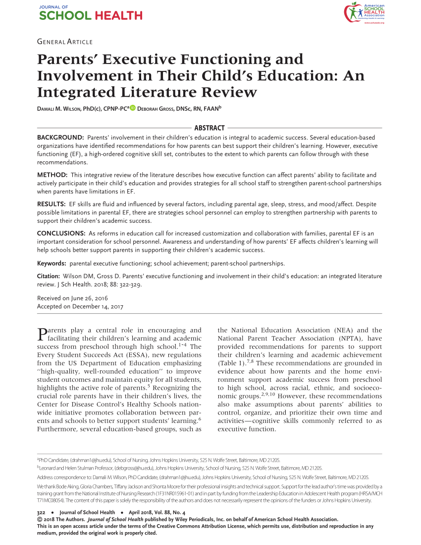 sample literature review on parental involvement in education pdf