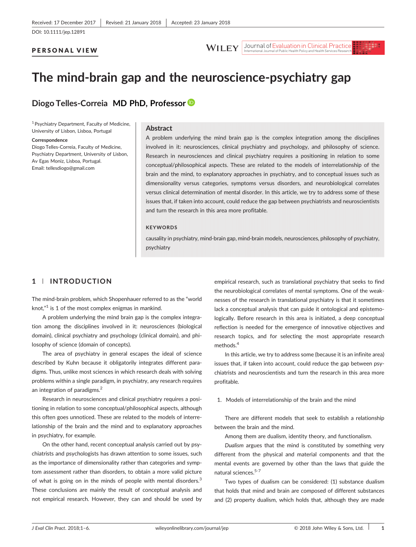 Pdf The Mind Brain Gap And The Neuroscience Psychiatry Gap 3350