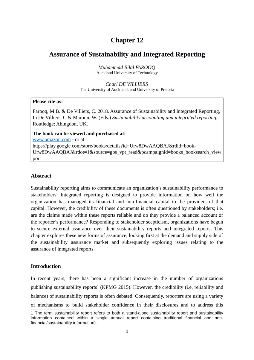 The State of Play in Reporting and Assurance of Sustainability