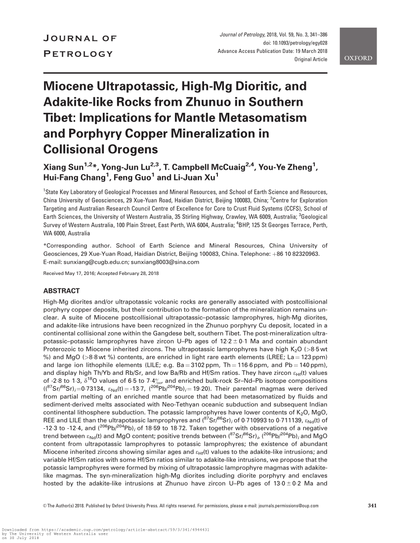 PDF) Miocene Ultrapotassic, High-Mg Dioritic, and Adakite-like 