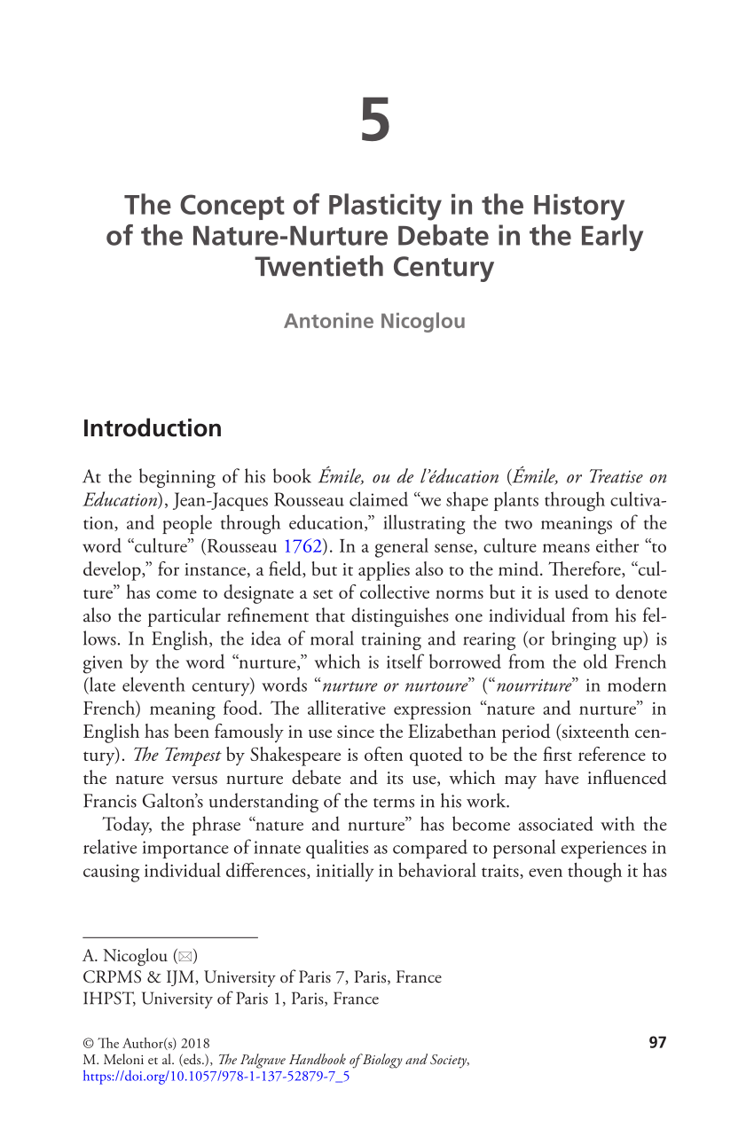 PDF) The concept of plasticity the history of the nature-nurture debate in the twentieth century