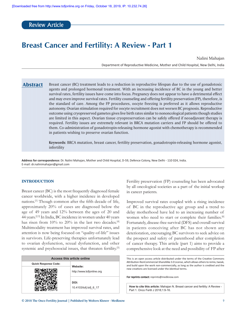 fertility and breast cancer a literature review of counseling preservation options and outcomes
