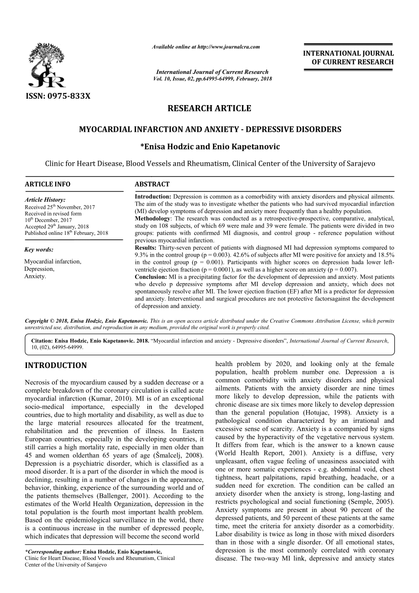 PDF Hodzic E Kapetanovic E Myocardial Infarction and Anxiety  