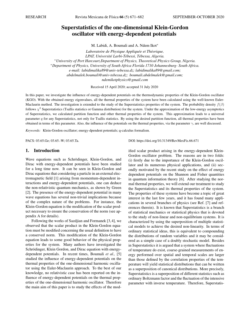Pdf Shannon Entropy And Fisher Information Of The One Dimensional Klein Gordon Oscillator With Energy Dependent Potential