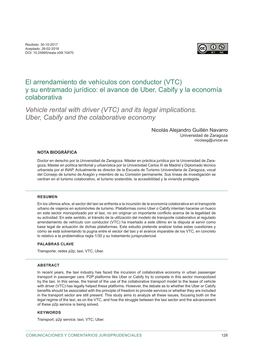 Pdf El Arrendamiento De Vehiculos Con Conductor Vtc Y Su