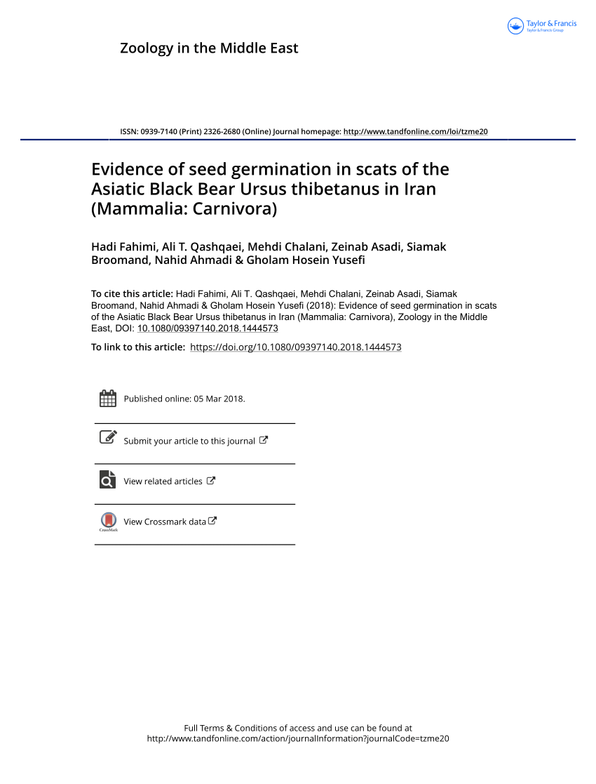Full article: Evidence of seed germination in scats of the Asiatic Black  Bear Ursus thibetanus in Iran (Mammalia: Carnivora)