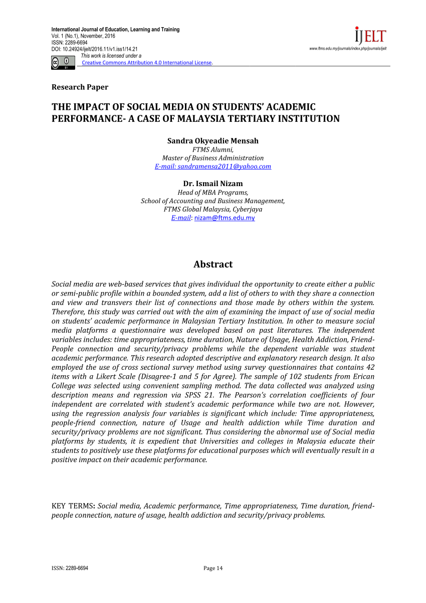 research title about social media for students
