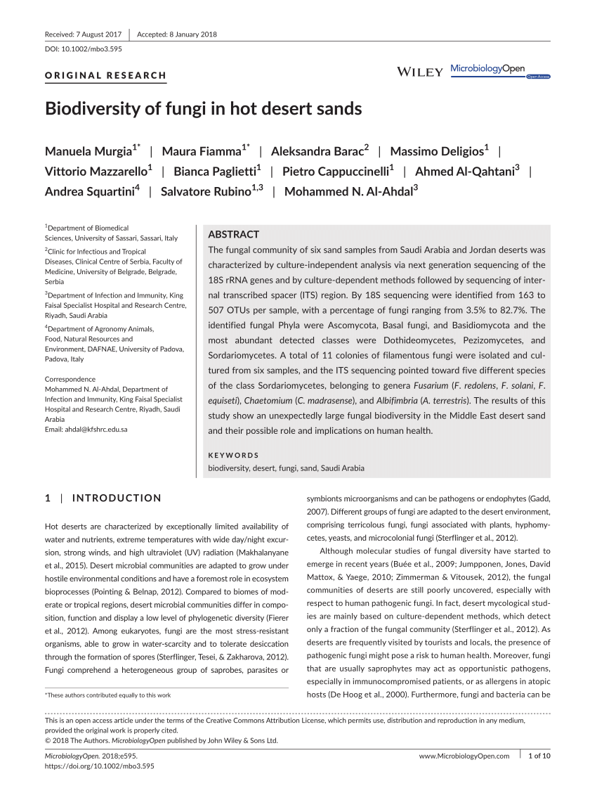 (PDF) Biodiversity of fungi in hot desert sands