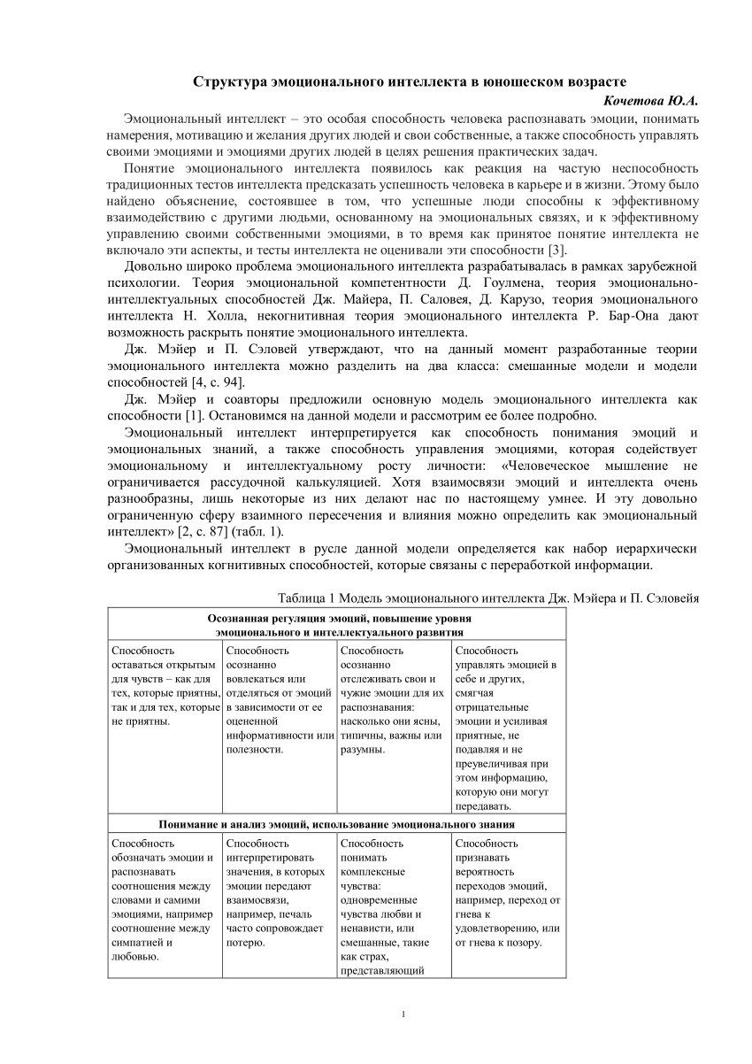 PDF) Структура эмоционального интеллекта в юношеском возрасте