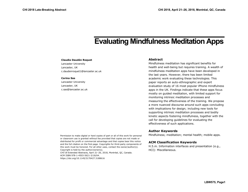 Pdf Evaluating Mindfulness Meditation Apps