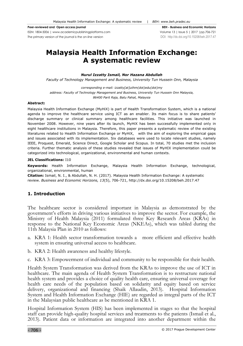 Pdf Malaysia Health Information Exchange A Systematic Review
