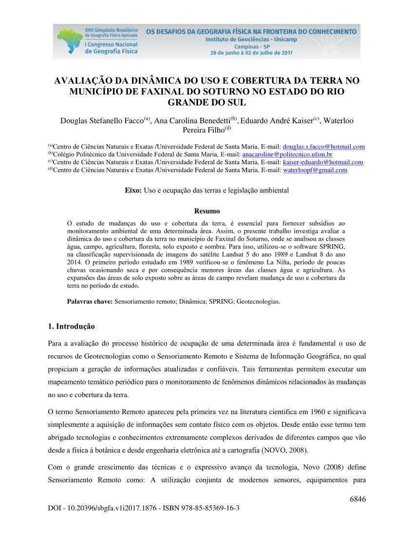 Pdf Avaliação Da Dinâmica Do Uso E Cobertura Da Terra No Município De Faxinal Do Soturno No 5846