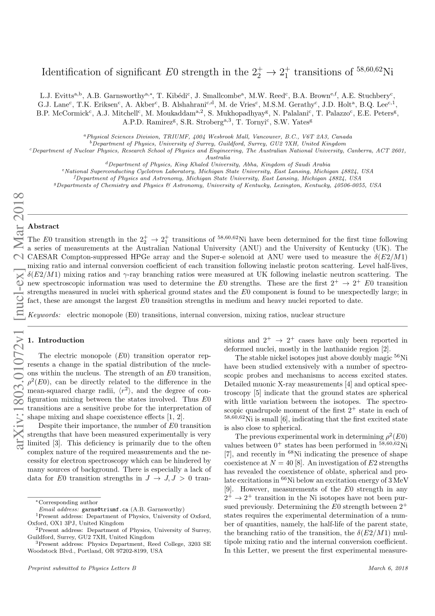 Pdf Identification Of Significant E0 Strength In The 2 2 Rightarrow 2 1 Transitions Of 58 60 62 Ni