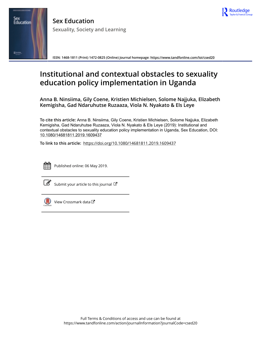 Pdf Implementation Of Sexuality Education Policies In Uganda Obstacles And Challenges