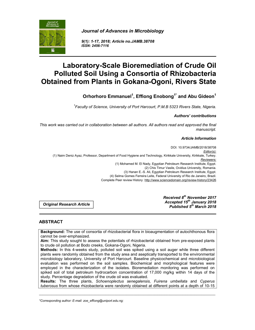 PDF) Laboratory-Scale Bioremediation of Crude Oil Polluted Soil ...