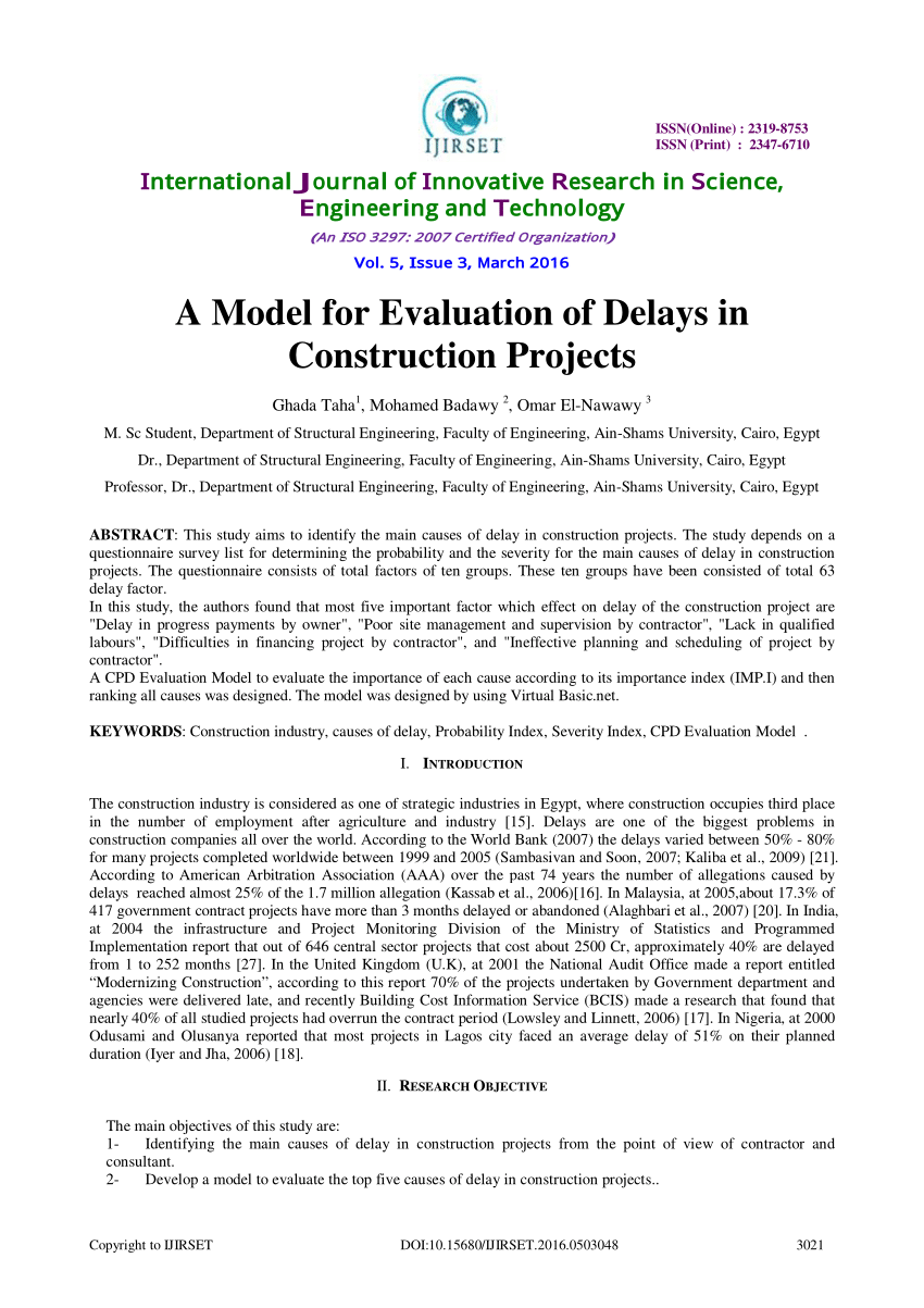 research proposal on managing delays in construction projects
