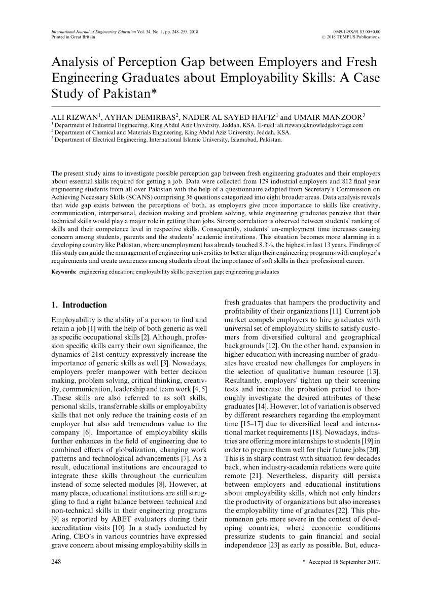 Pdf Analysis Of Perception Gap Between Employers And Fresh Engineering Graduates About 4207