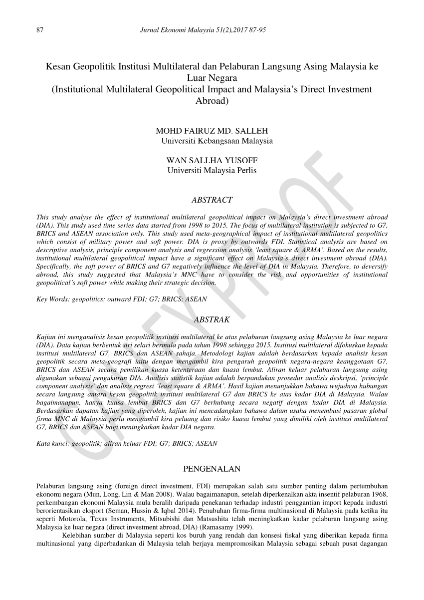 Pdf Institutional Multilateral Geopolitical Impact And Malaysia S Direct Investment Abroad