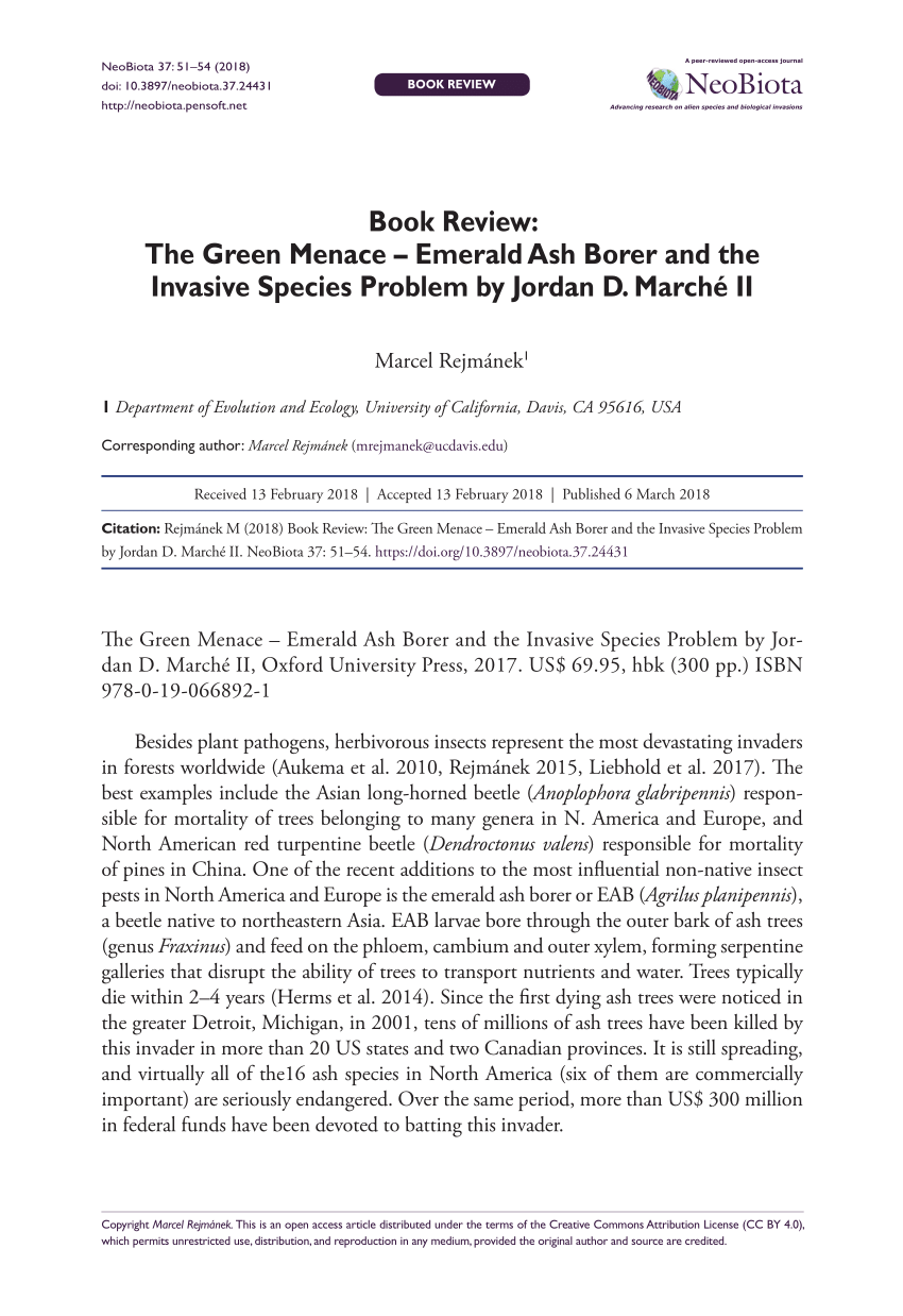 Pdf Book Review The Green Menace Emerald Ash Borer And The Invasive Species Problem By Jordan D Marche Ii