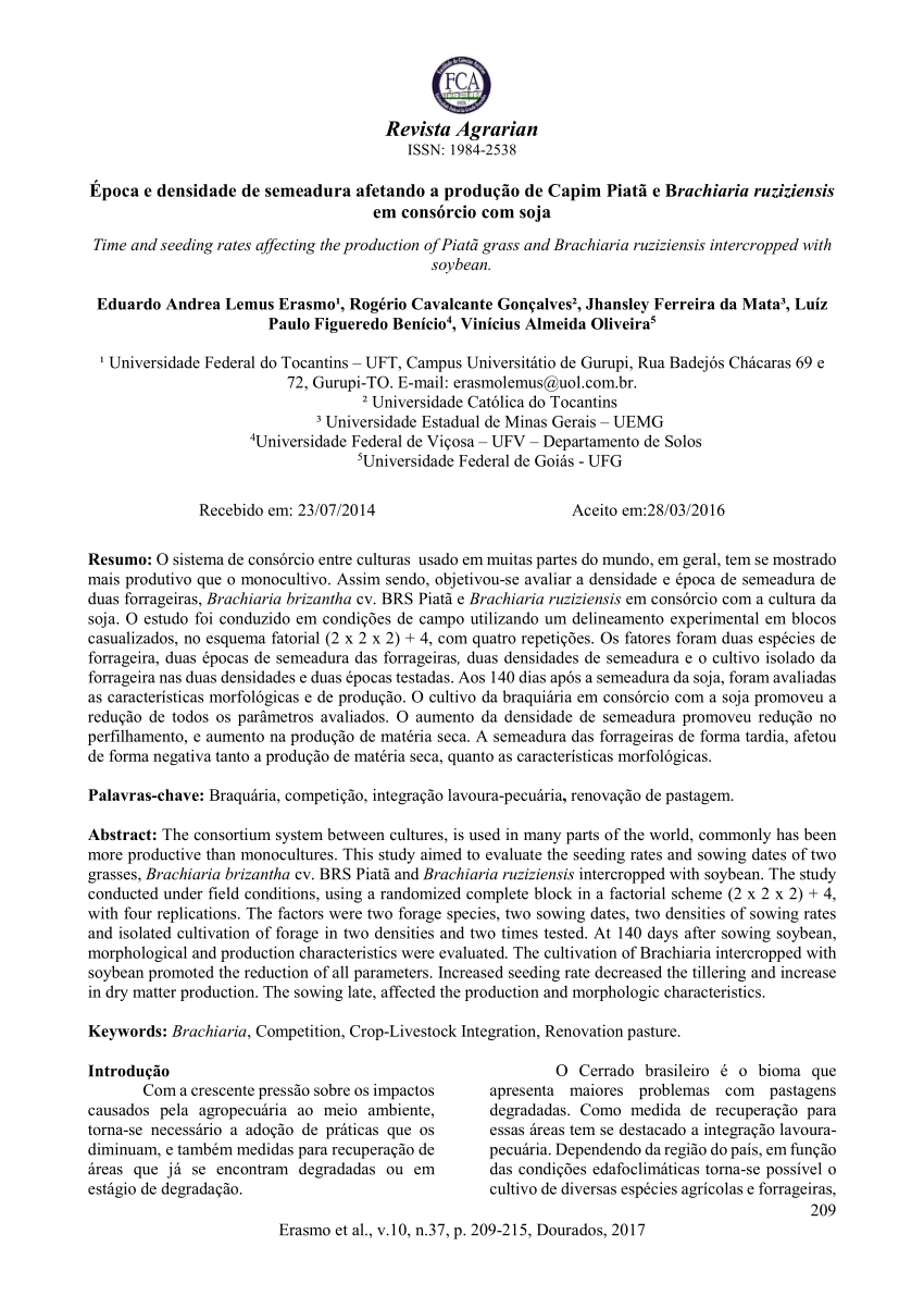 PDF) Época de semeadura de braquiárias em consórcio com sorgo