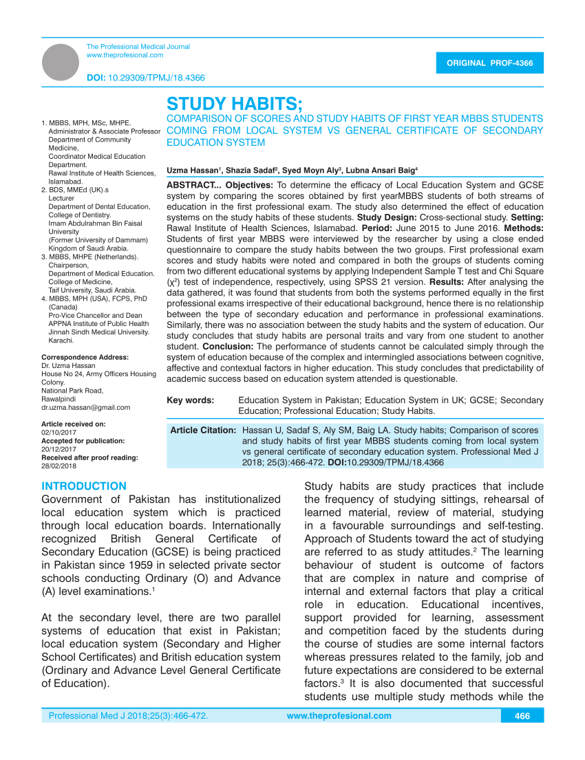 research about study habits pdf