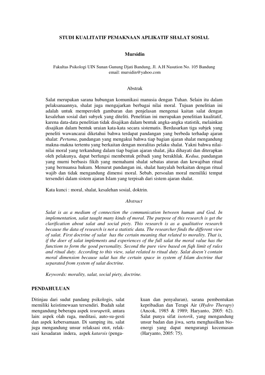 Pdf Studi Kualitatif Pemaknaan Aplikatif Shalat Sosial