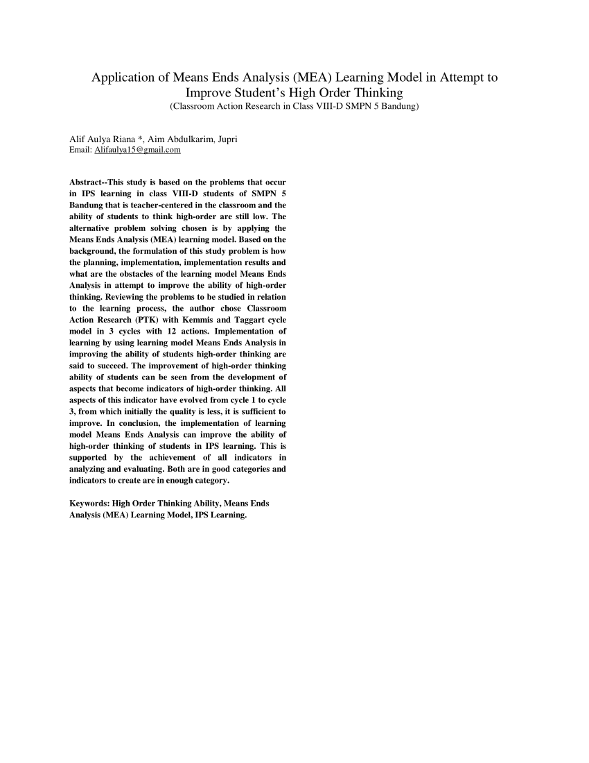 Pdf Application Of Means Ends Analysis Mea Learning Model In