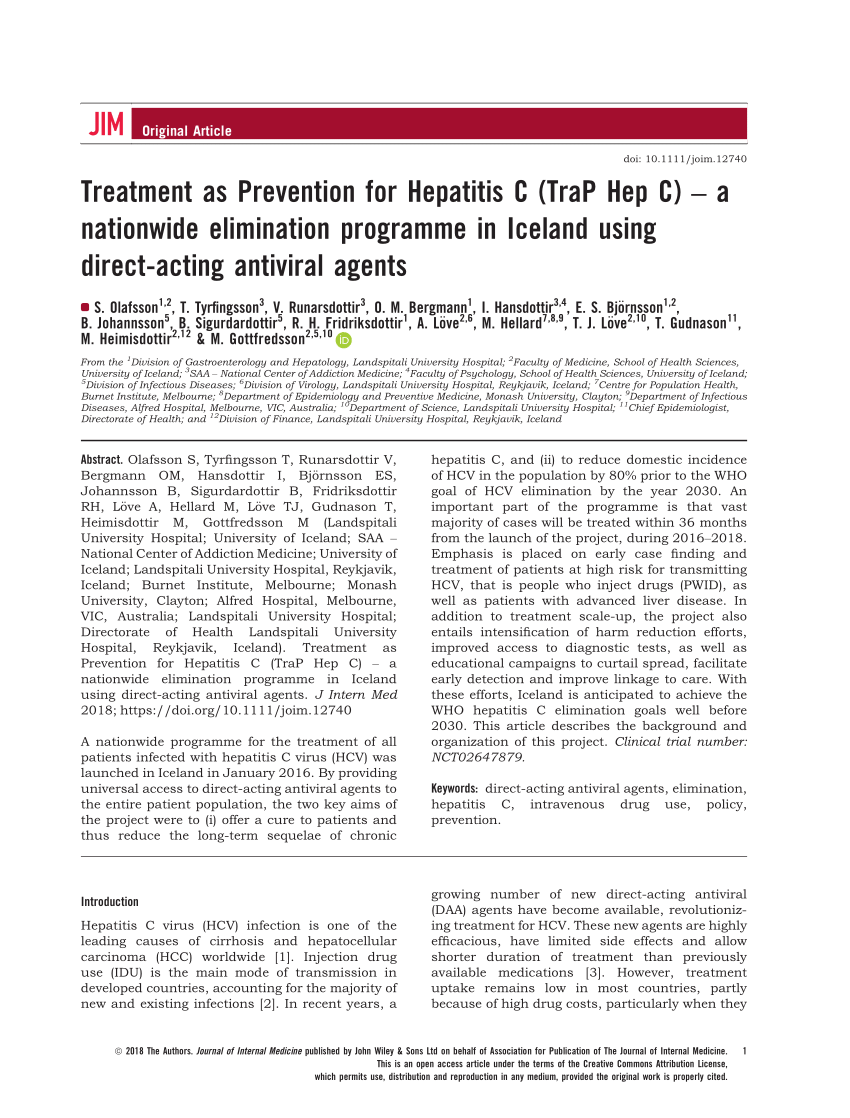 Pdf Treatment As Prevention For Hepatitis C Trap Hep C A Nationwide Elimination Programme In Iceland Using Direct Acting Antiviral Agents