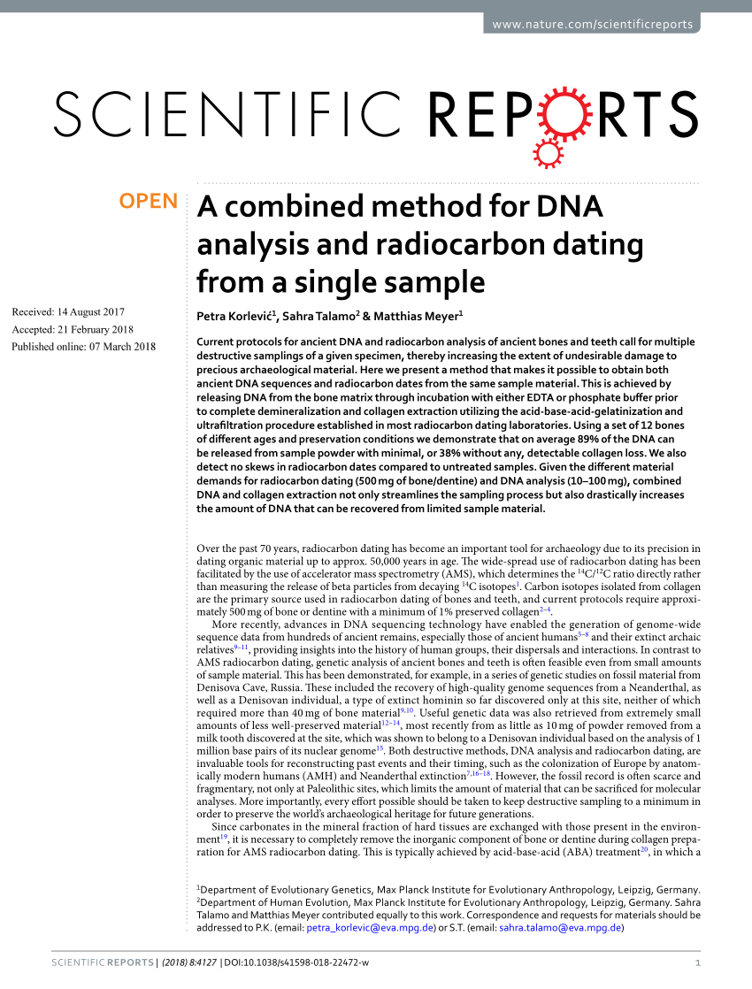 PDF) A combined method for DNA analysis and radiocarbon dating from a  single sample