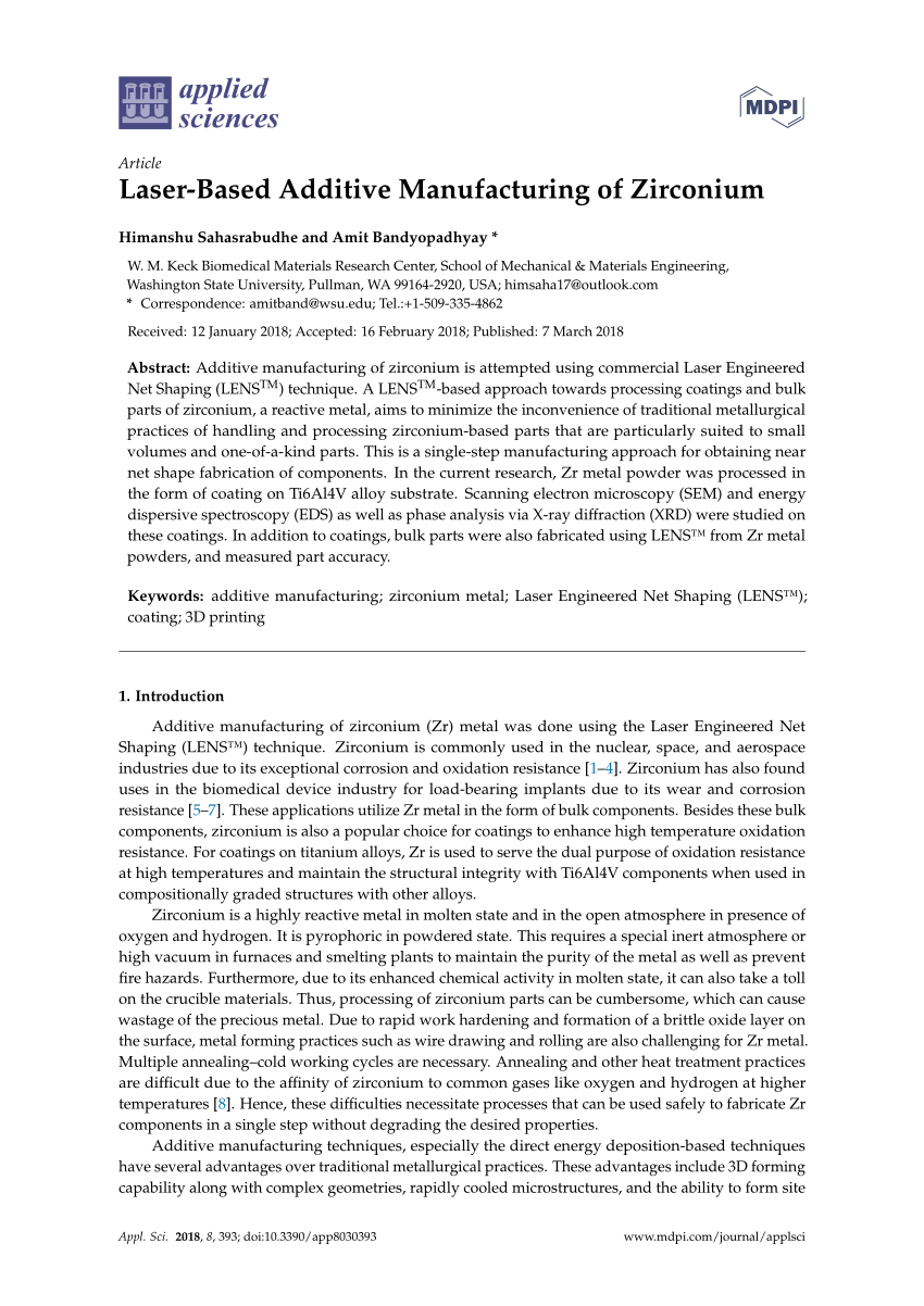 (PDF) LaserBased Additive Manufacturing of Zirconium