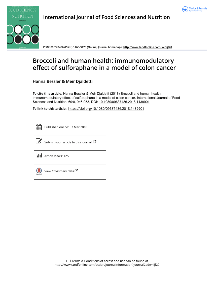 Pdf Broccoli And Human Health Immunomodulatory Effect Of Sulforaphane In A Model Of Colon Cancer