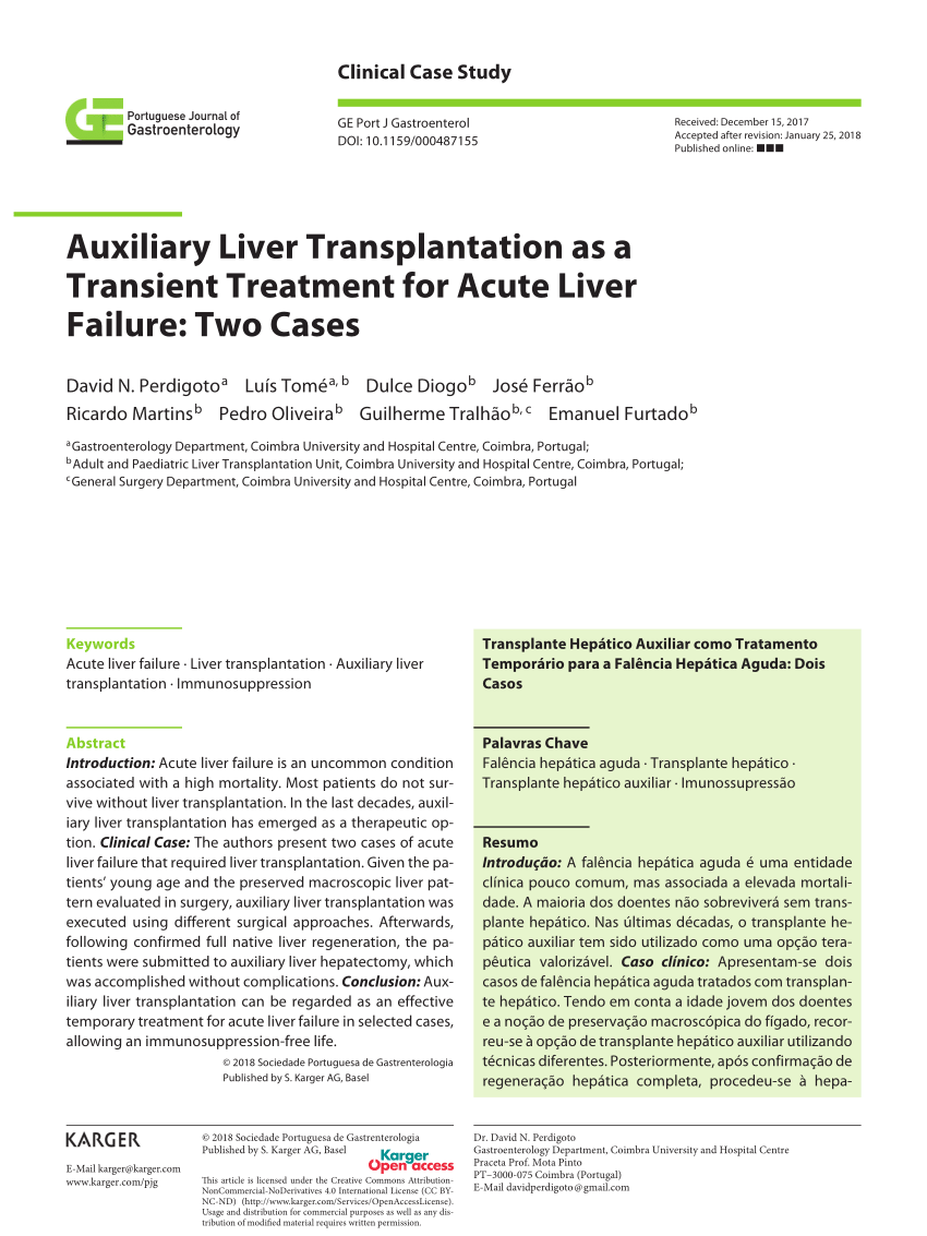 Pdf Auxiliary Liver Transplantation As A Transient Treatment For Acute Liver Failure Two Cases