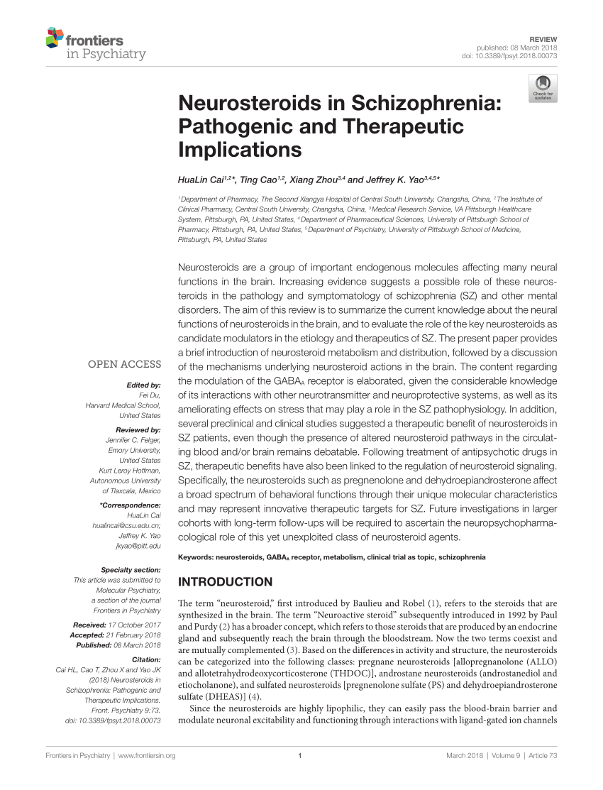 (PDF) Neurosteroids in Schizophrenia: Pathogenic and Therapeutic  Implications