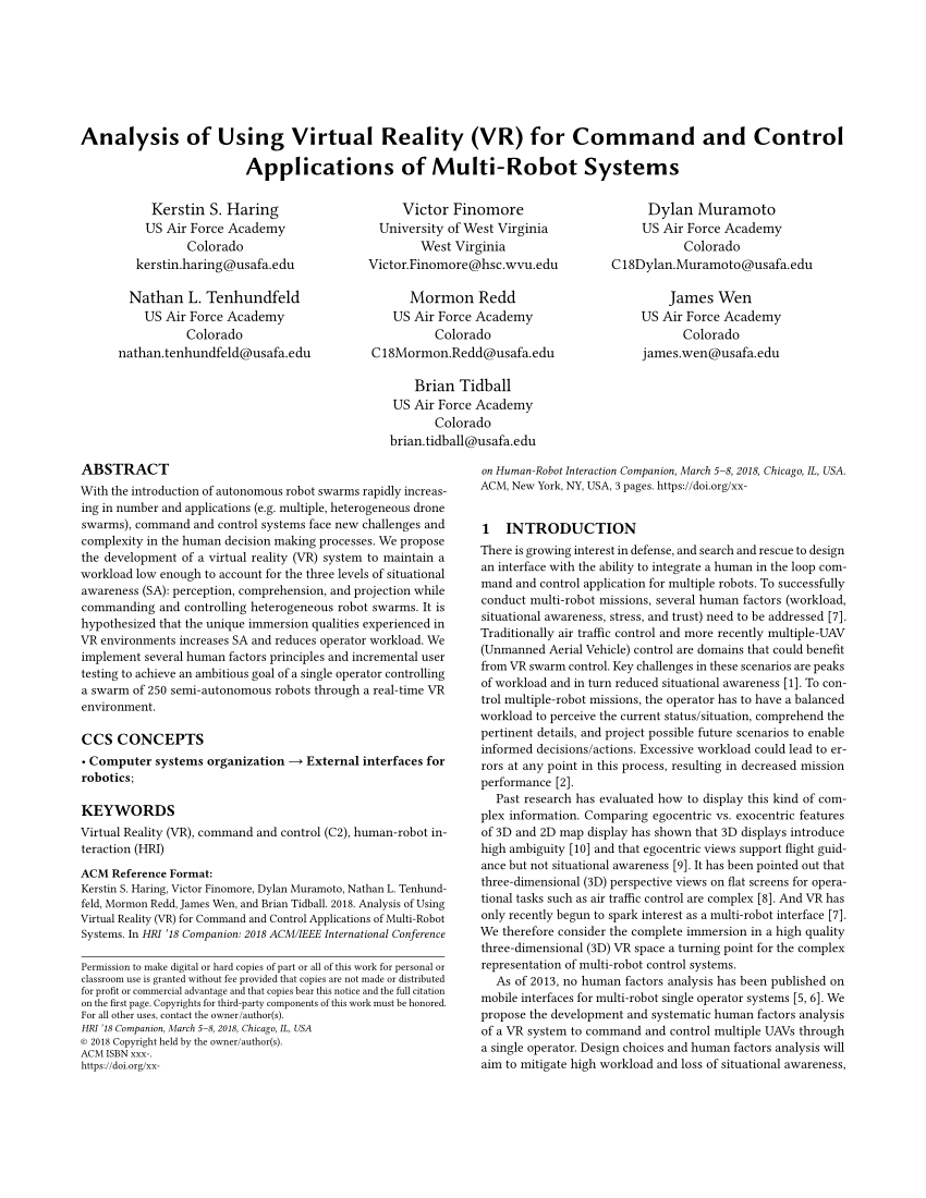 (PDF) Analysis of Using Virtual Reality (VR) for Command and Control Sns-Brigh10