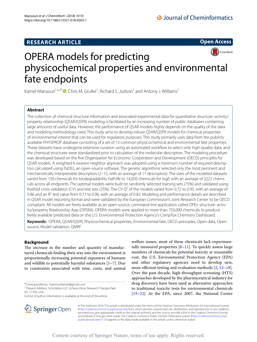 PDF) OPERA for predicting physicochemical properties and environmental fate endpoints